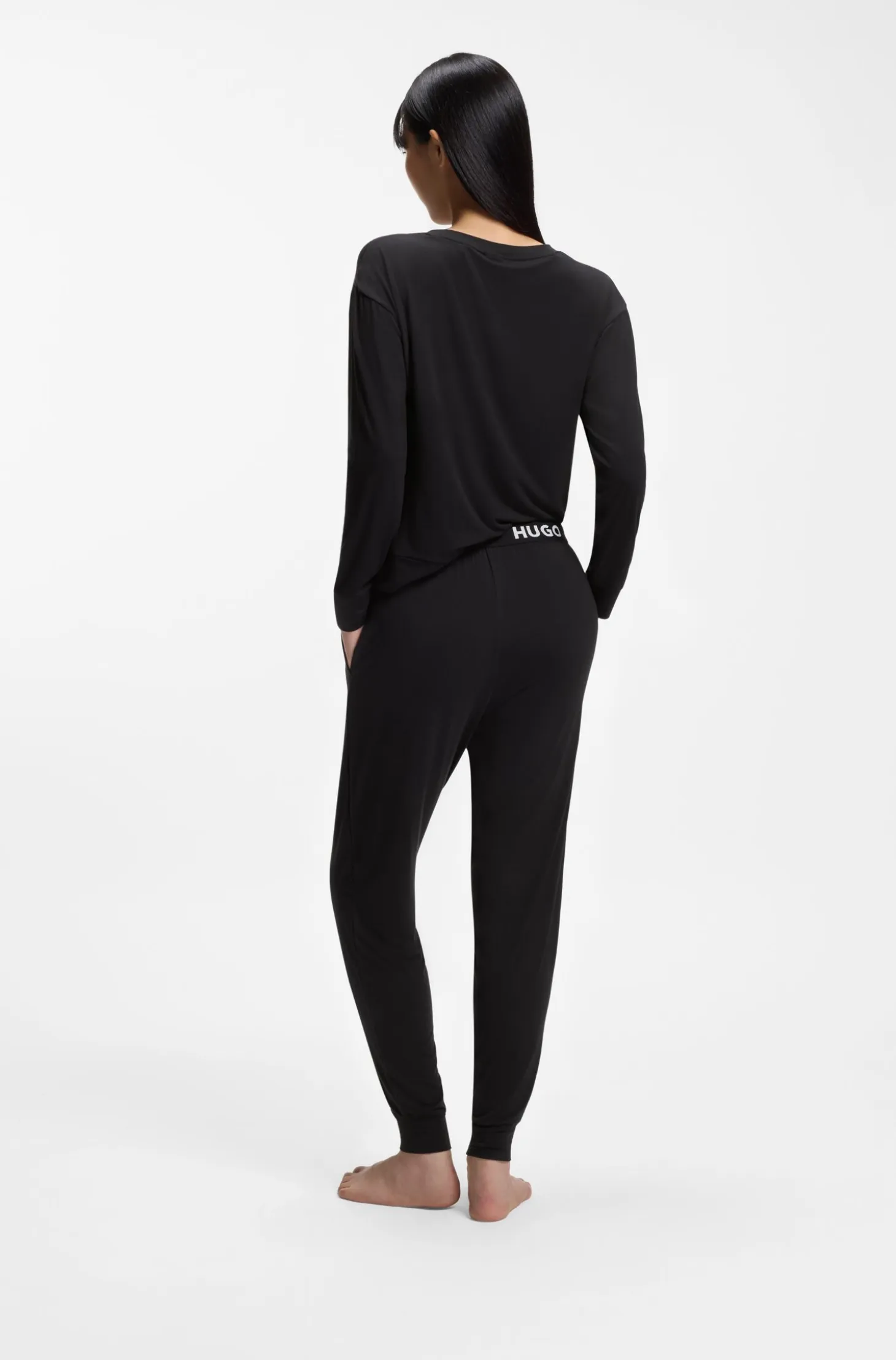 Cuffed pyjama bottoms in stretch jersey with logo waistband