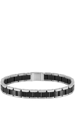 Cuff in black-plated and silver-tone steel