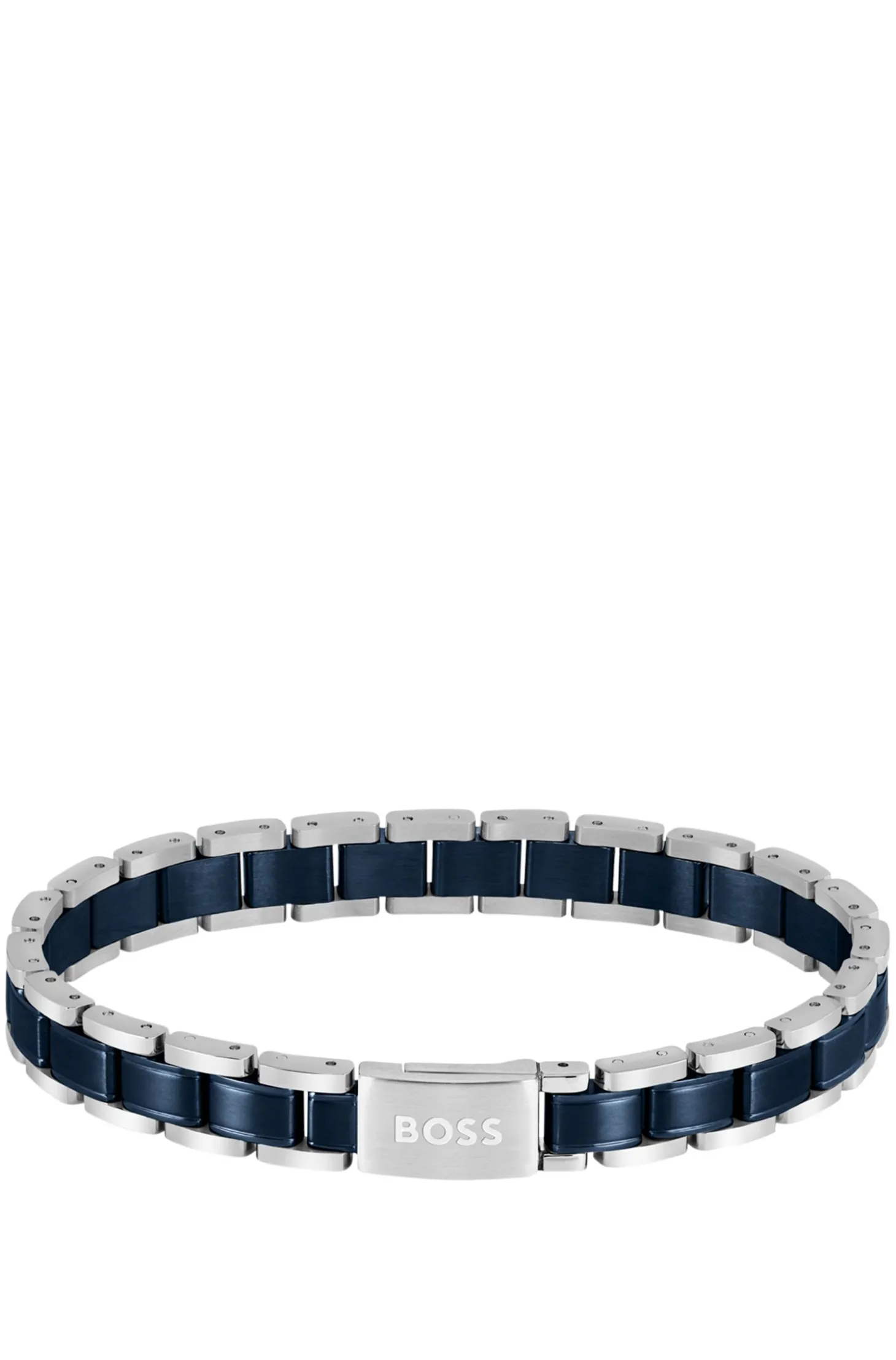 Cuff in silver-tone and blue-plated steel