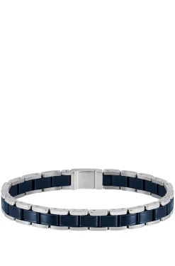 Cuff in silver-tone and blue-plated steel
