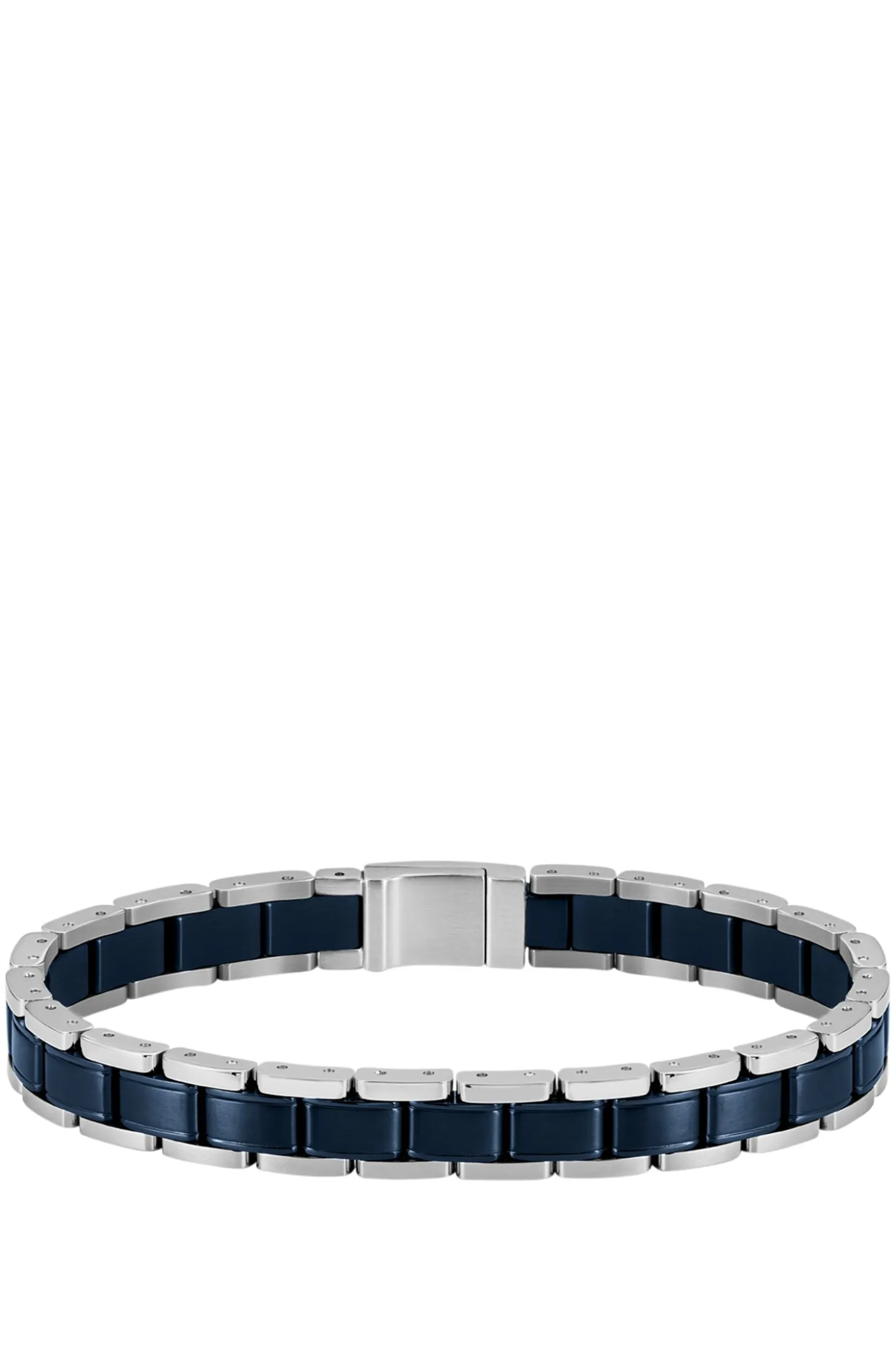 Cuff in silver-tone and blue-plated steel