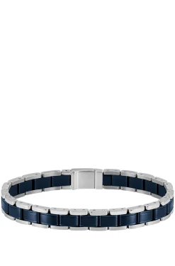 Cuff in silver-tone and blue-plated steel