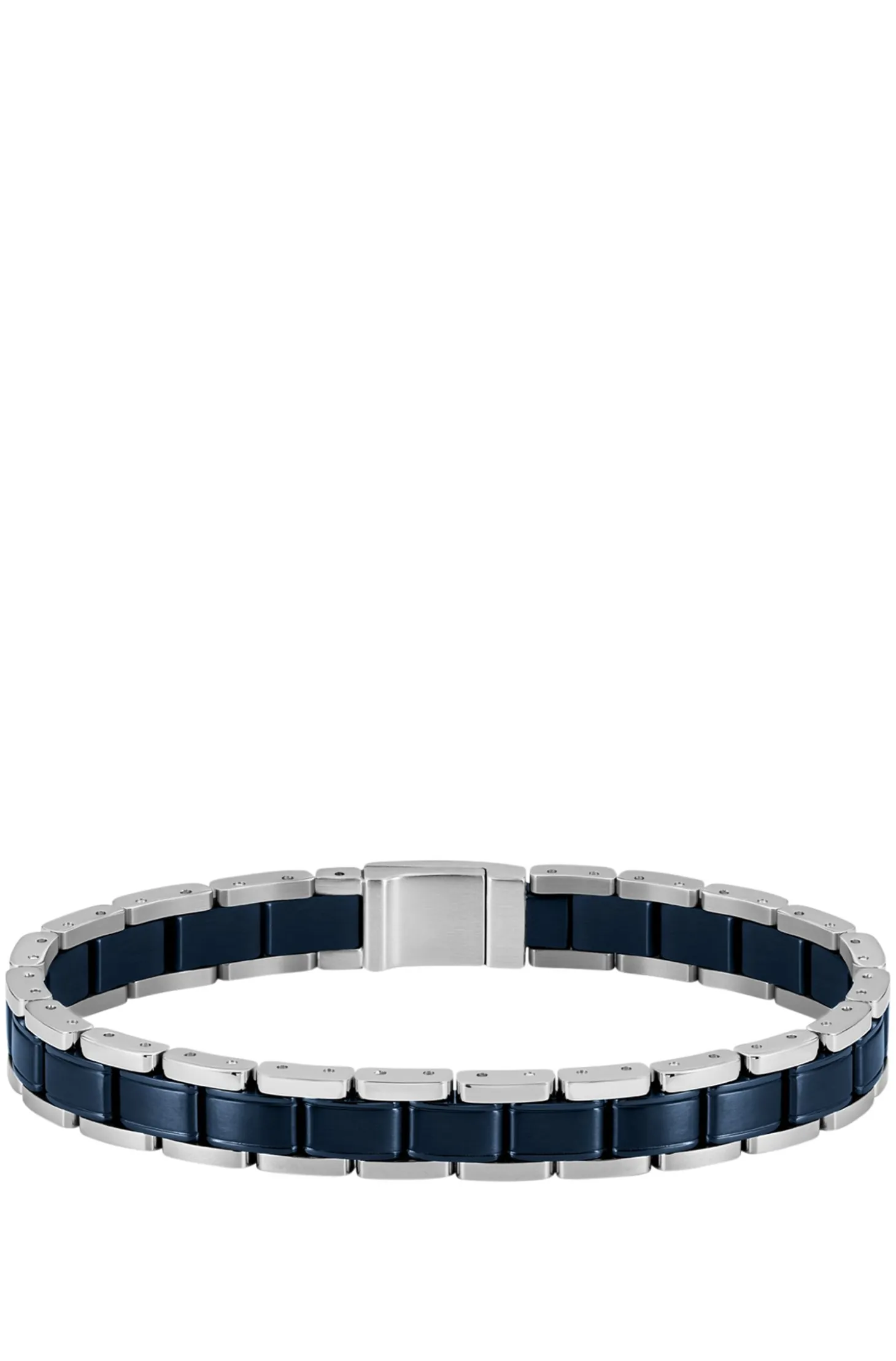 Cuff in silver-tone and blue-plated steel