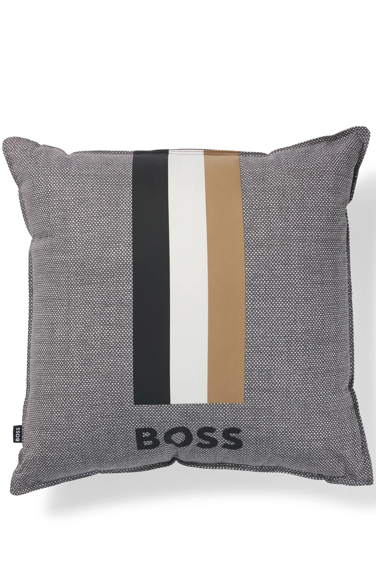 Cushion with signature stripe and logo