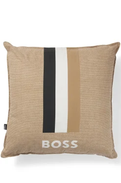 Cushion with signature stripe and logo