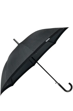 Dark-grey herringbone city umbrella with faux-leather handle