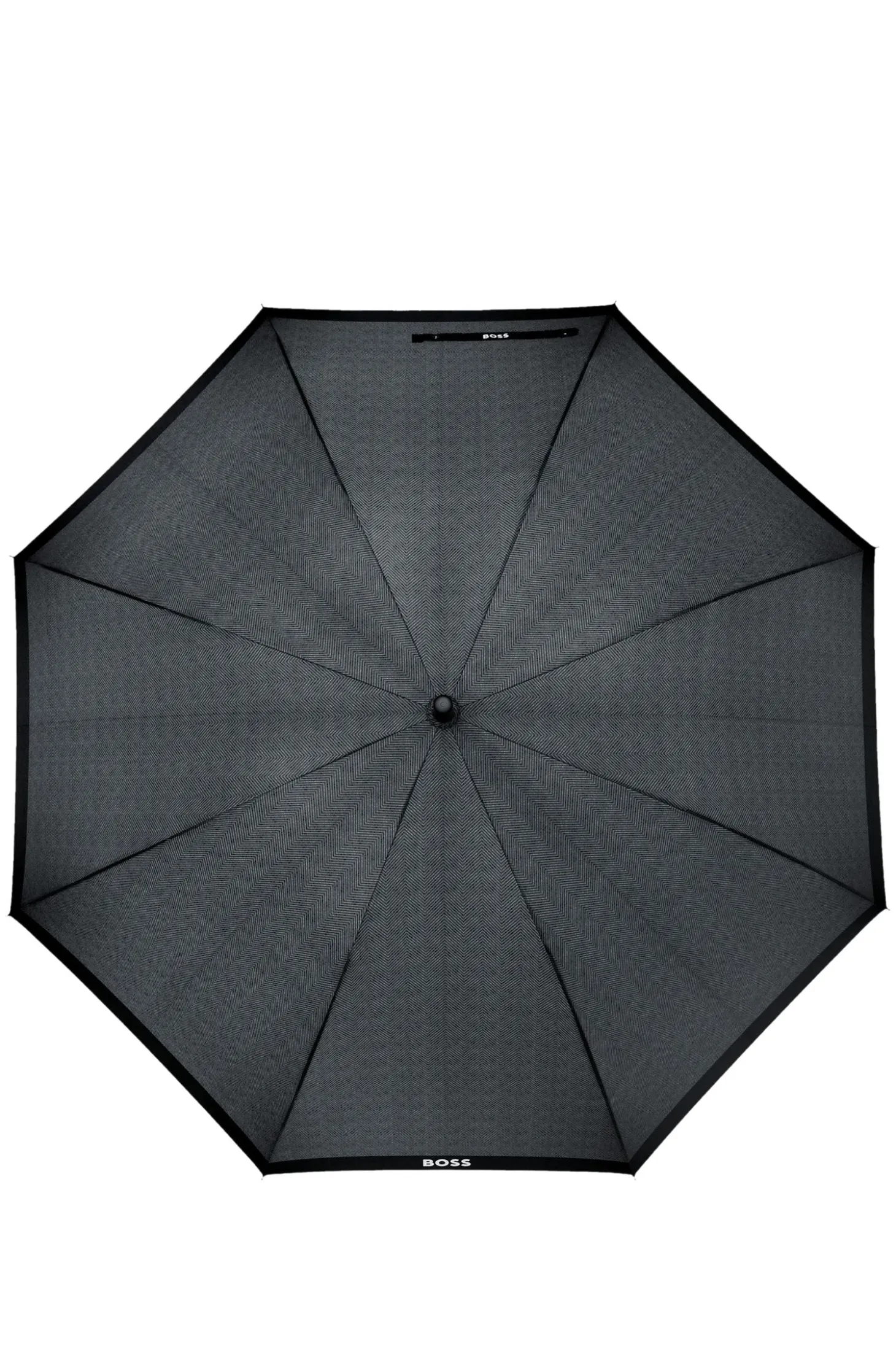 Dark-grey herringbone city umbrella with faux-leather handle