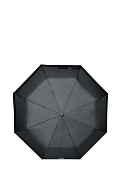 Dark-grey herringbone pocket umbrella with faux-leather handle