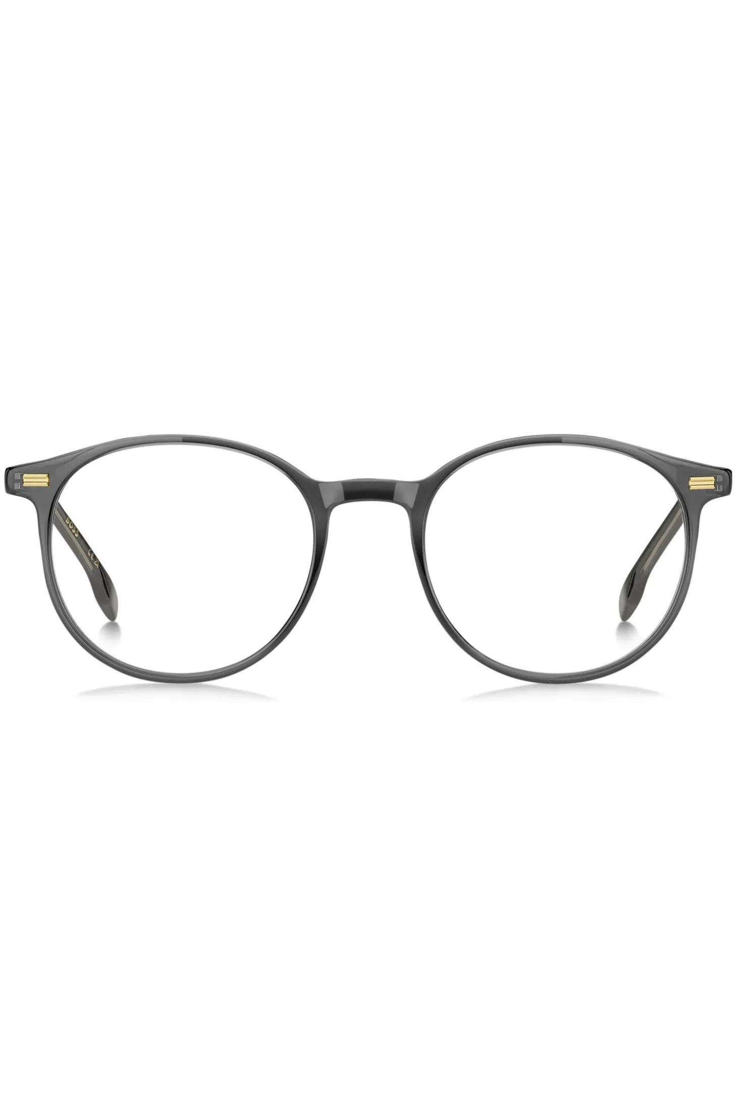 Dark-grey optical frames with gold-tone trims