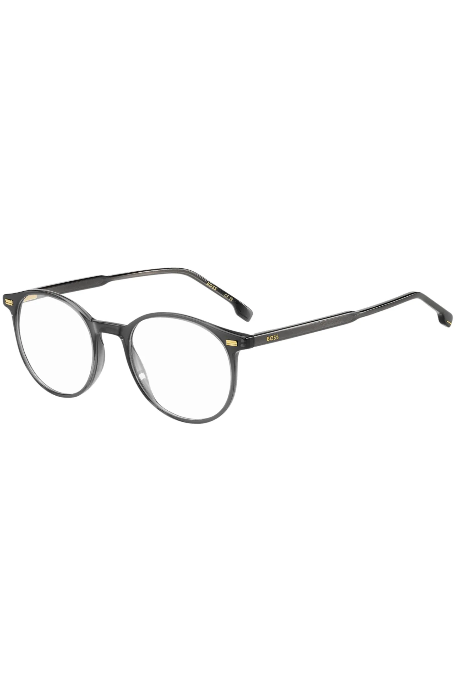 Dark-grey optical frames with gold-tone trims
