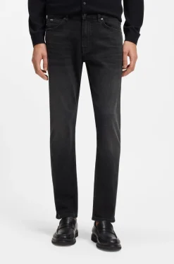 Delaware slim-fit jeans in black comfort-stretch denim
