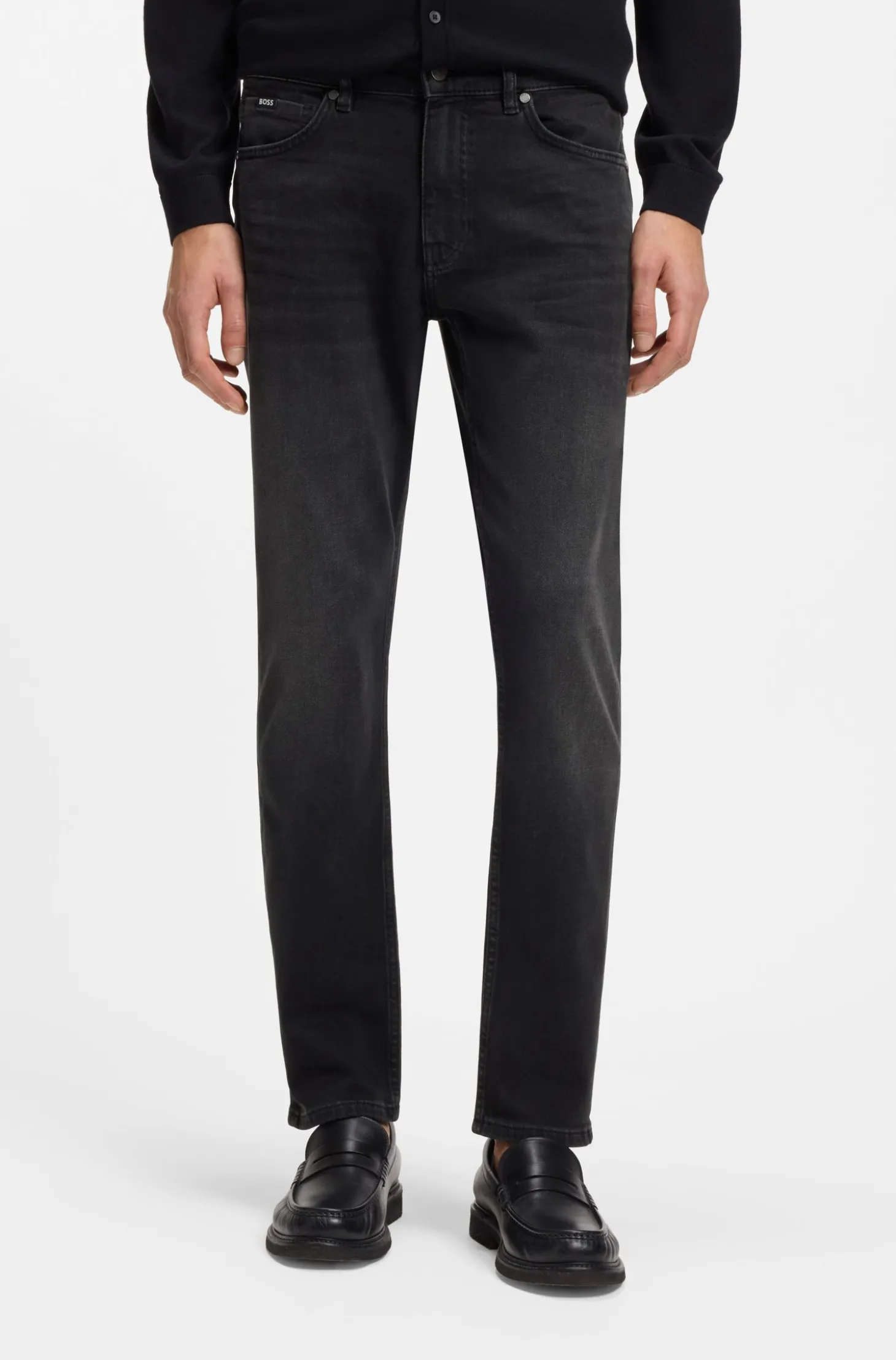 Delaware slim-fit jeans in black comfort-stretch denim