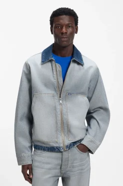 Denim jacket with inside-out styling