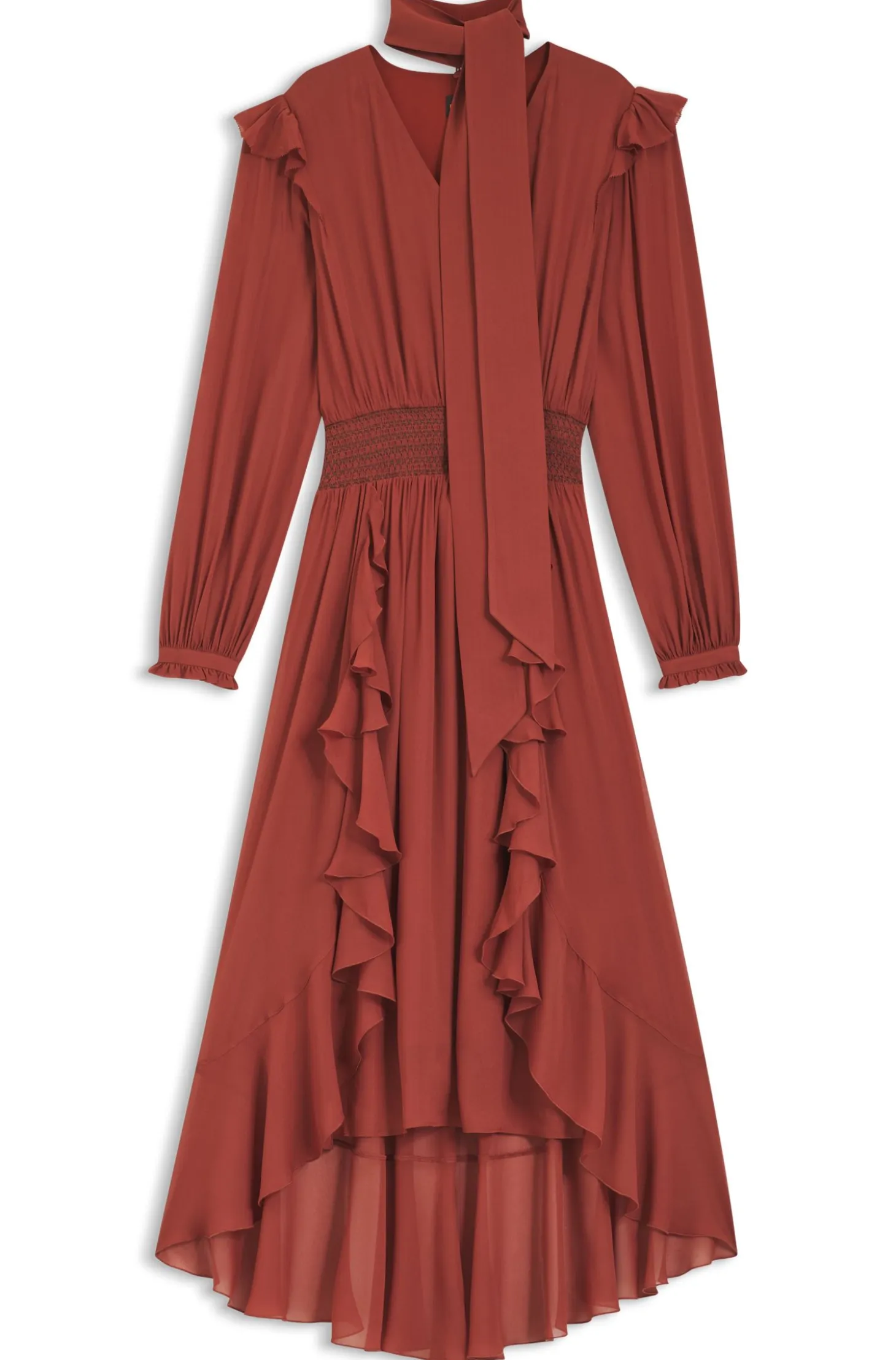 Detachable-scarf dress in crepe georgette