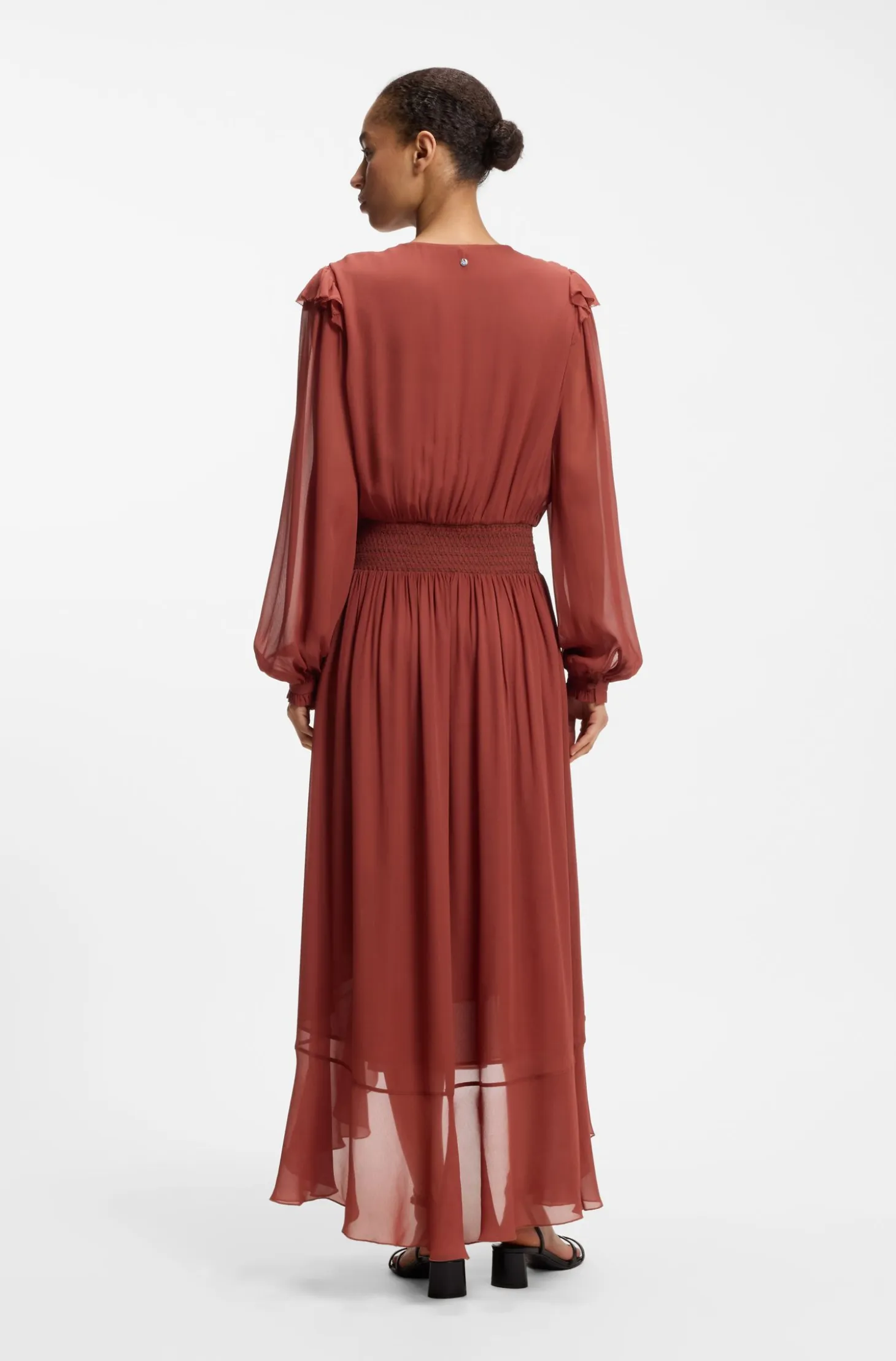 Detachable-scarf dress in crepe georgette