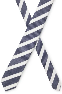 Diagonal-stripe tie in linen-silk jacquard
