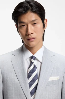 Diagonal-stripe tie in linen-silk jacquard