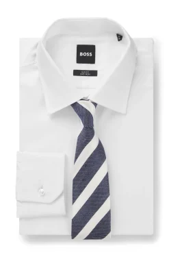Diagonal-stripe tie in linen-silk jacquard