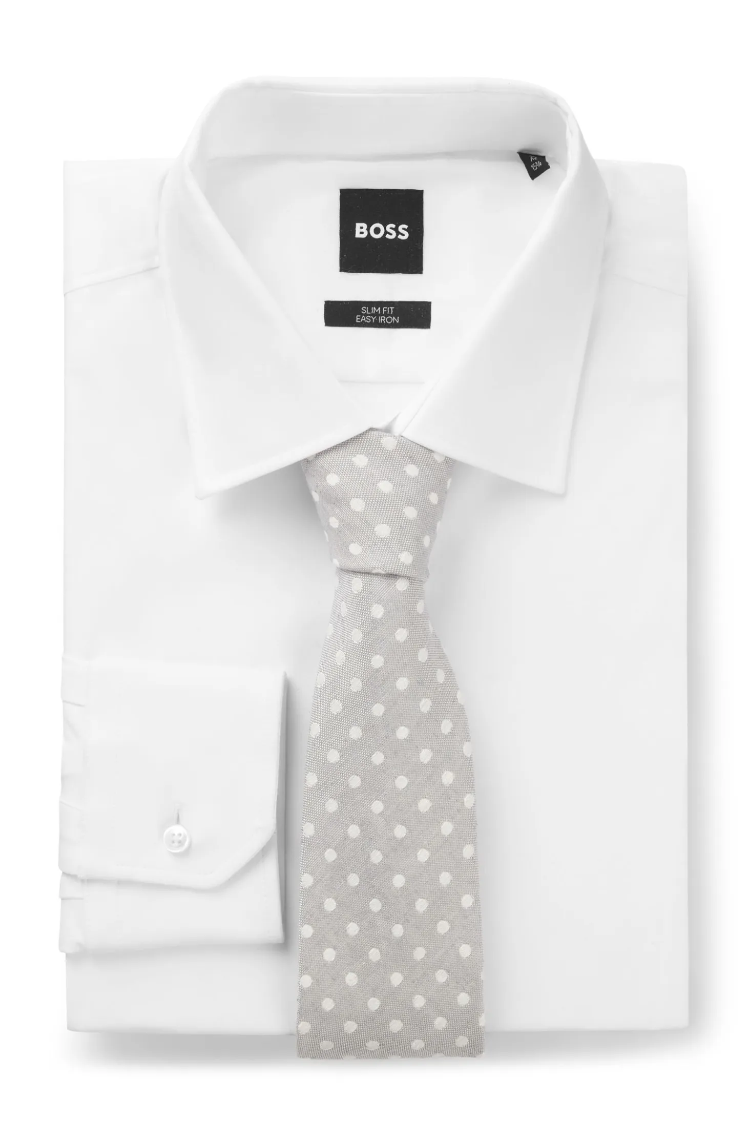 Dot-pattern tie in silk-linen jacquard
