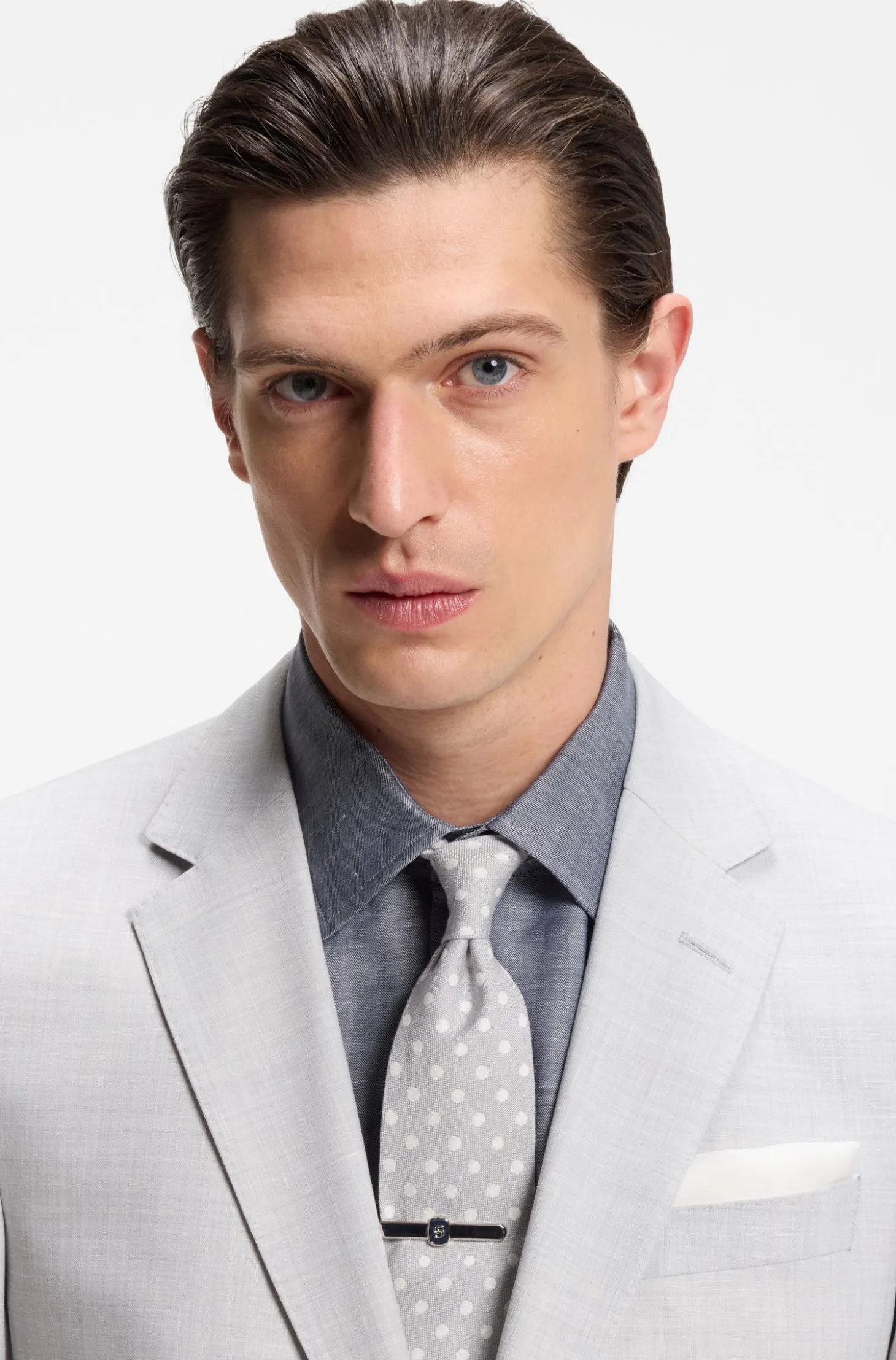 Dot-pattern tie in silk-linen jacquard