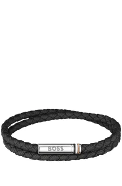 Double-braided black cuff with logo closure