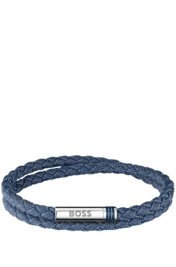 Double-braided denim-effect cuff with logo closure
