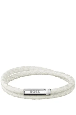 Double-braided white cuff with logo closure