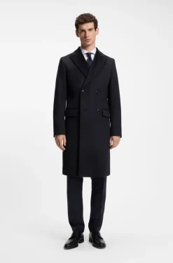 Double-breasted coat in wool and cashmere