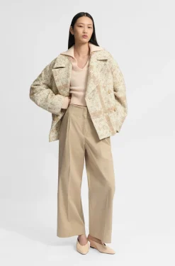 Double-breasted coat with check jacquard