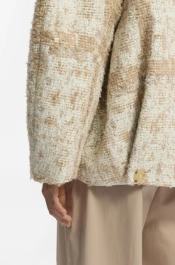 Double-breasted coat with check jacquard