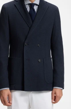Double-breasted slim-fit blazer in patterned cotton