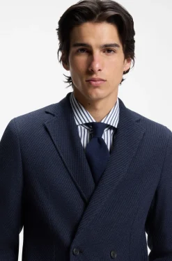 Double-breasted slim-fit blazer in patterned cotton