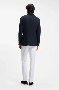 Double-breasted slim-fit blazer in patterned cotton