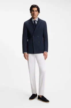 Double-breasted slim-fit blazer in patterned cotton
