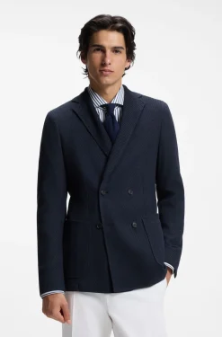 Double-breasted slim-fit blazer in patterned cotton