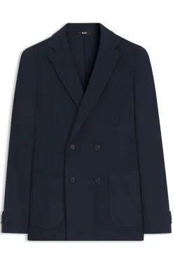 Double-breasted slim-fit blazer in patterned cotton