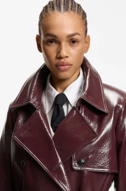 Double-breasted trench coat in faux leather