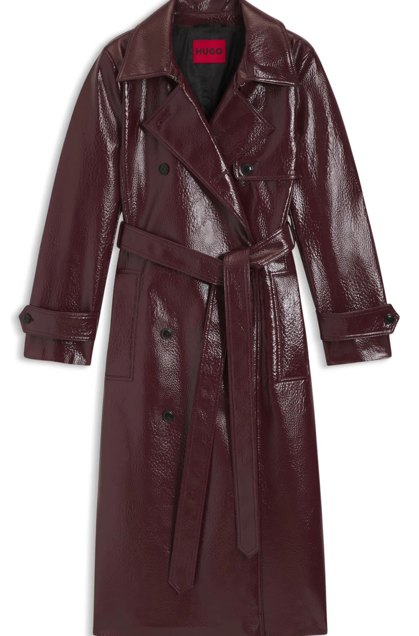 Double-breasted trench coat in faux leather