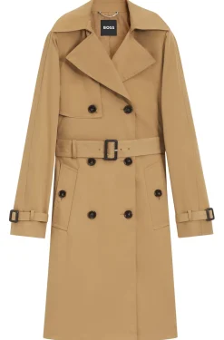 Double-breasted trench coat with buckled belt