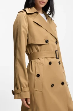Double-breasted trench coat with buckled belt