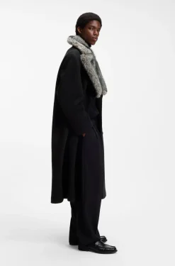 Double-breasted virgin wool coat with faux-fur collar