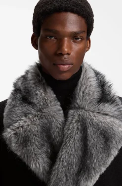 Double-breasted virgin wool coat with faux-fur collar