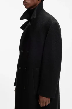 Double-breasted virgin wool coat with faux-fur collar