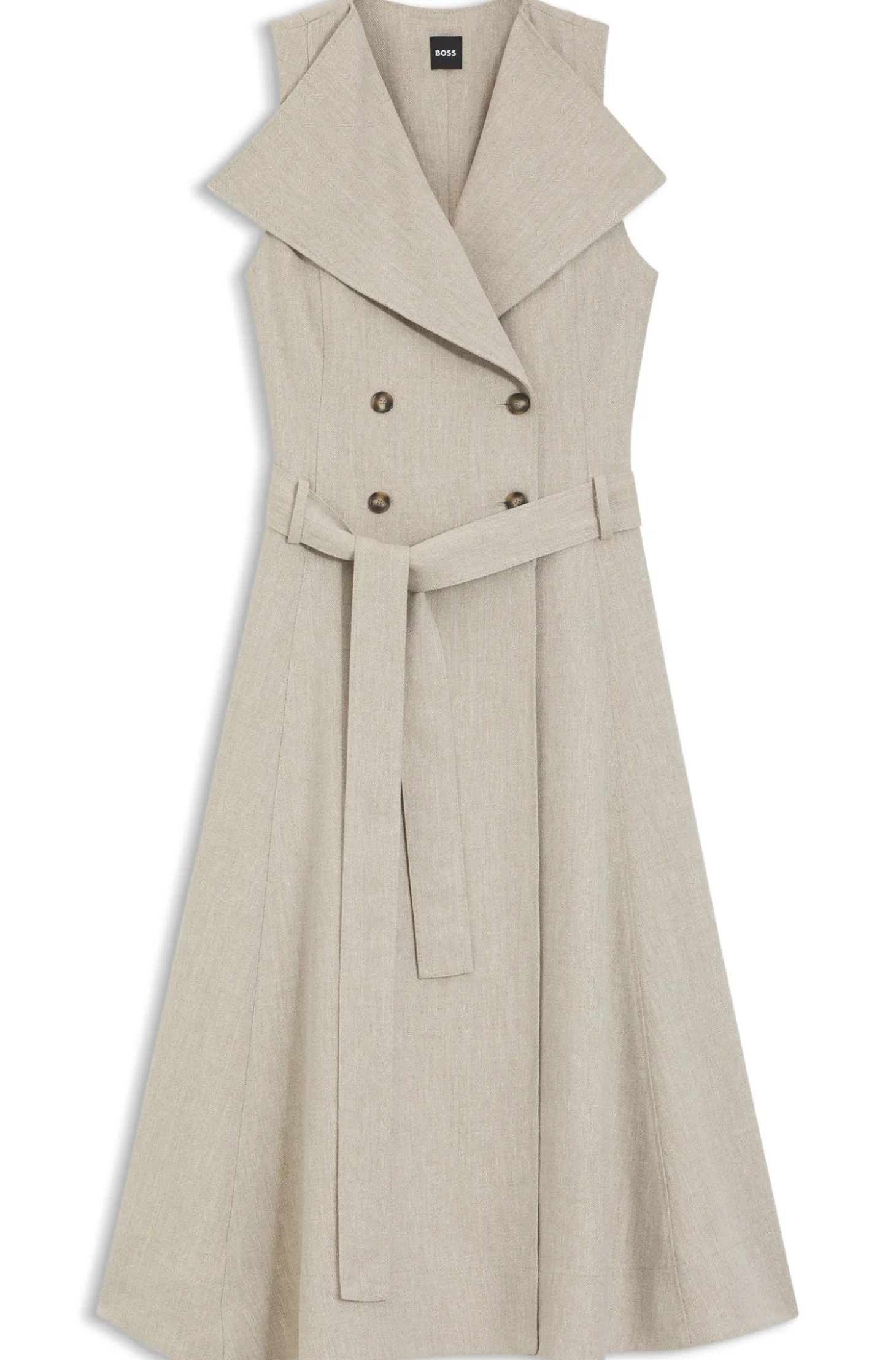 Double-breasted wrap dress in a herringbone linen blend