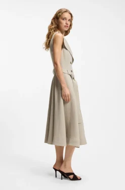 Double-breasted wrap dress in a herringbone linen blend
