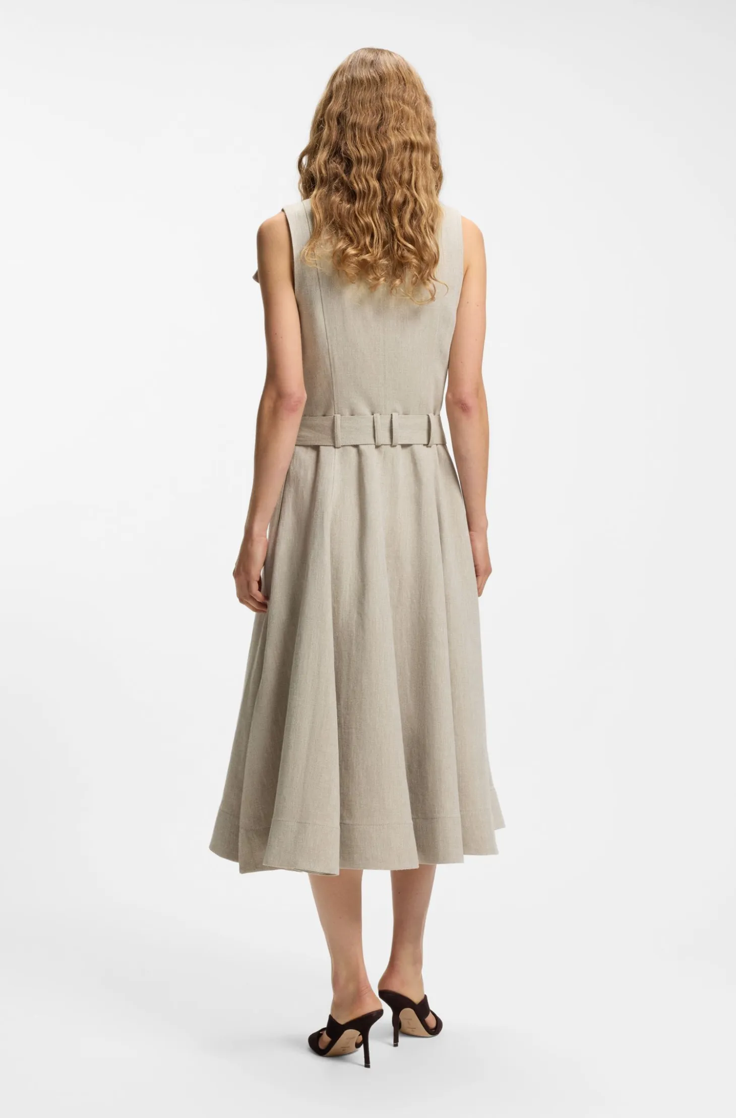 Double-breasted wrap dress in a herringbone linen blend