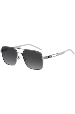 Double-bridge sunglasses in stainless steel with rubber logo