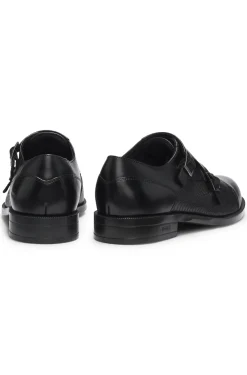 Double monk shoes in leather with perforated detail