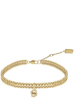 Double-row bracelet in a light-yellow-gold tone