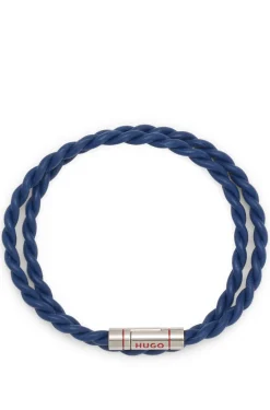 Double-wrap cuff in braided leather